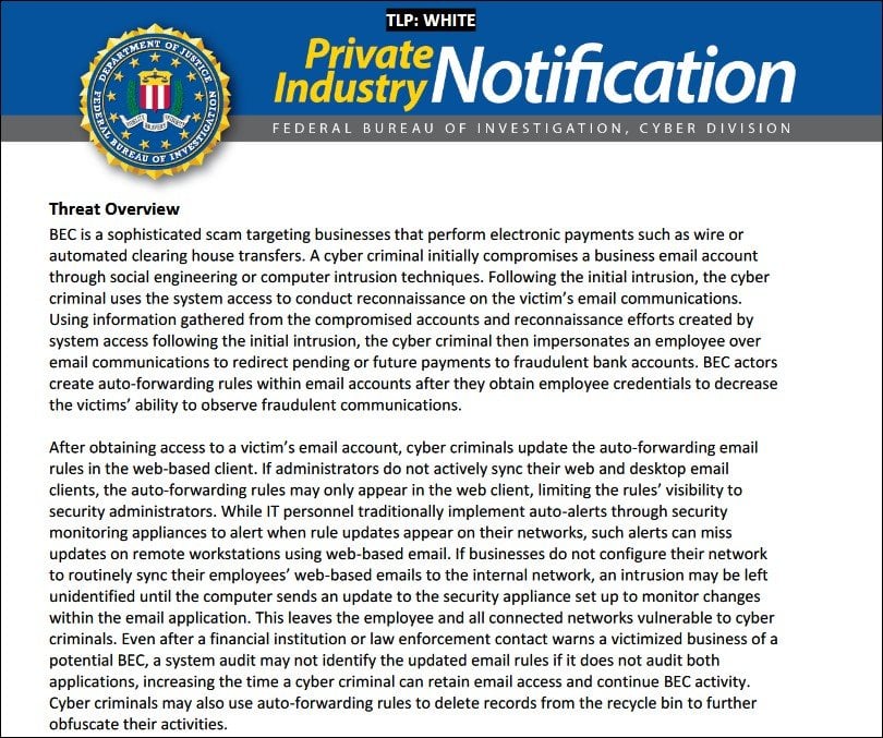 [HEADS UP] FBI Warns US Companies Of BEC Scammers